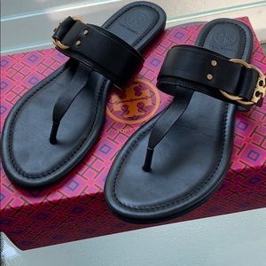 Tory Burch black sandals size 9 gold buckle